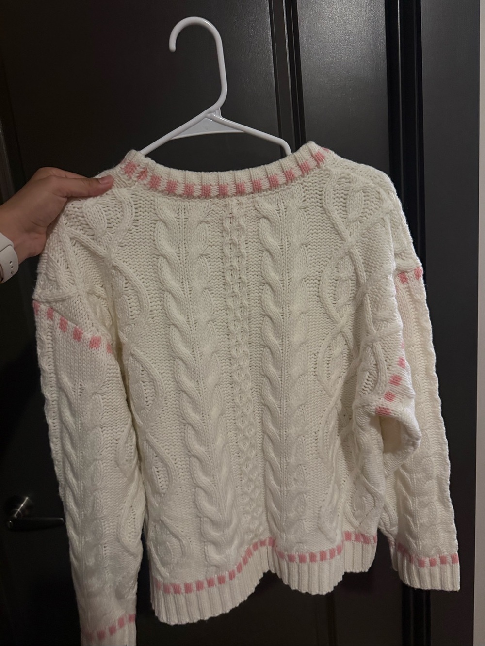 Edikted Cream Cable-Knit Sweater with Pink Trim